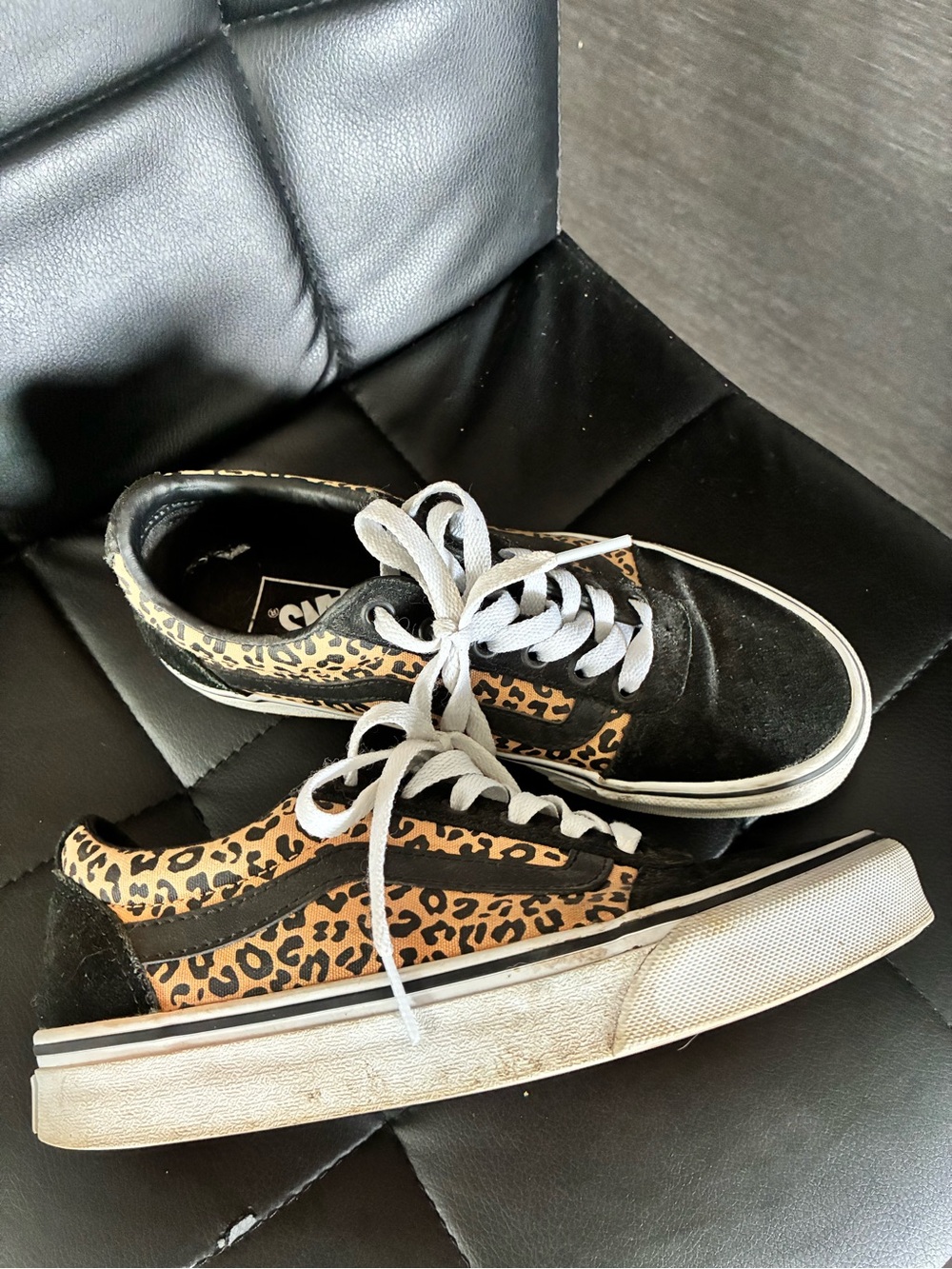 Woman’s Leopard Print Black Low-Top Vans Sneakers